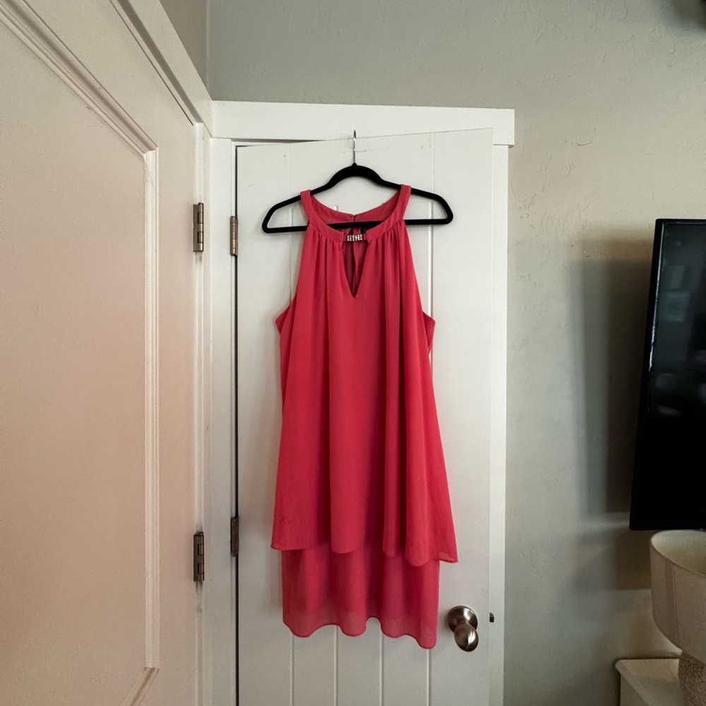 Jessica Howard Pink Asymmetrical Tiered Halter Dress